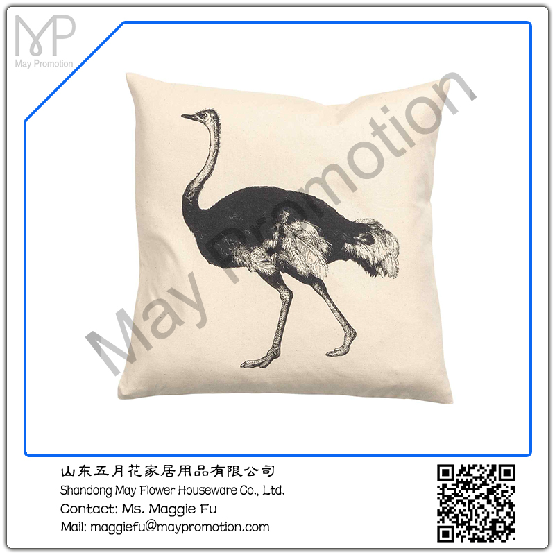 cute ostrich printing cotton Cushion with padding embroideried 