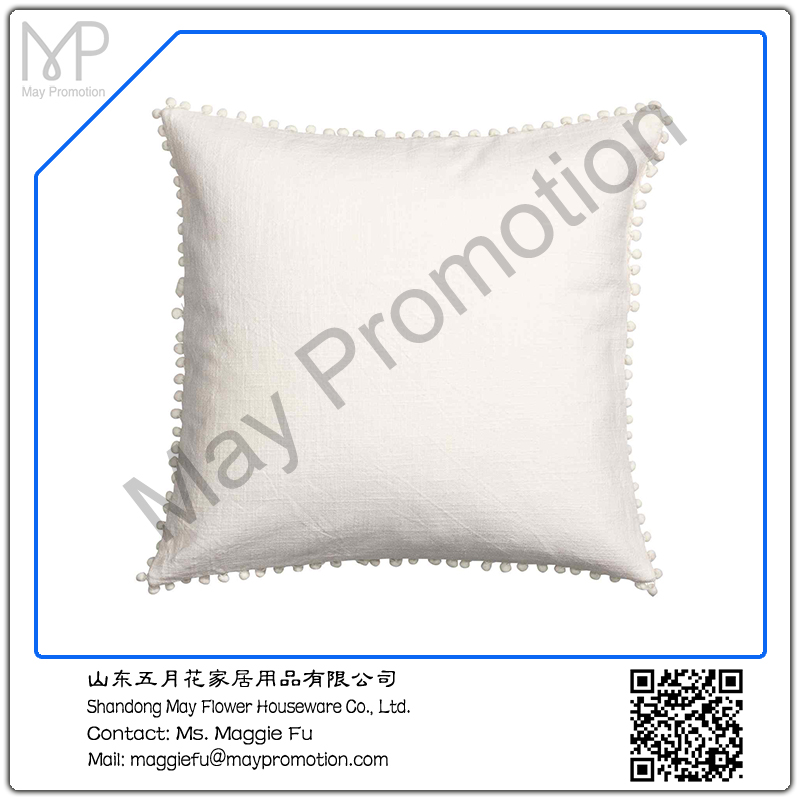 white Pompom linen Cushion with padding