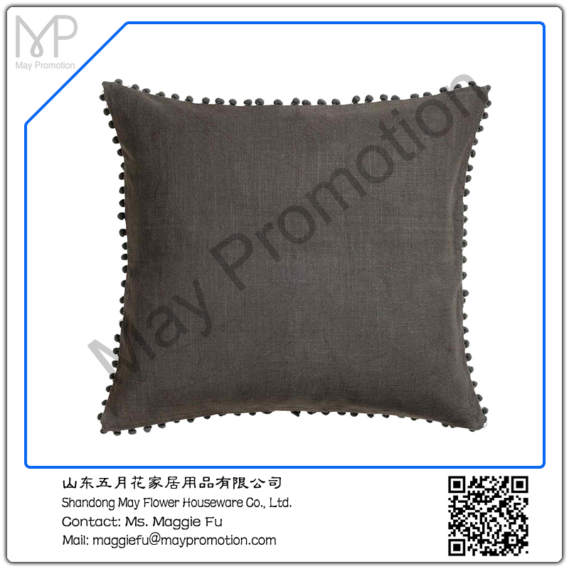 black Pompom linen Cushion with padding
