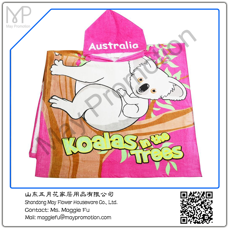 澳大利亚考拉纯棉割绒粉色女童儿童斗篷沙滩衣