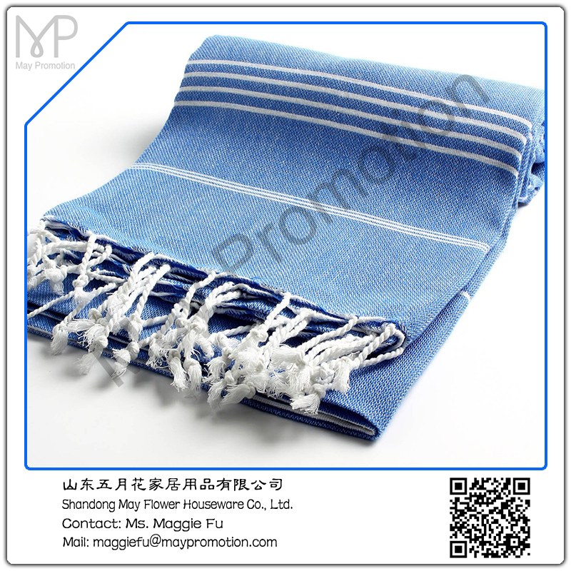 100% Cotton Bath Beach Fouta towel hammam towel Classic Striped 37X70 Inches with fringe blue white 