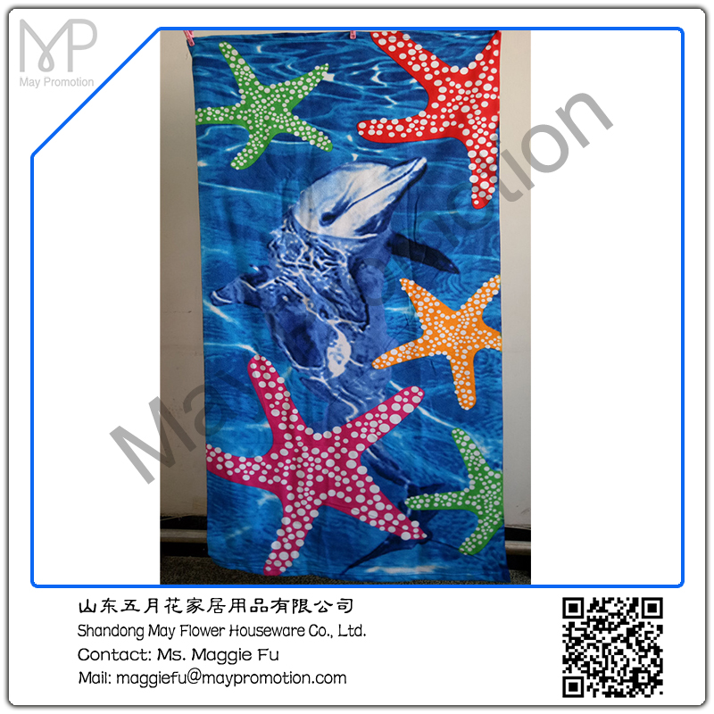 超低价格促销海洋海豚超细纤维活性印花沙滩巾