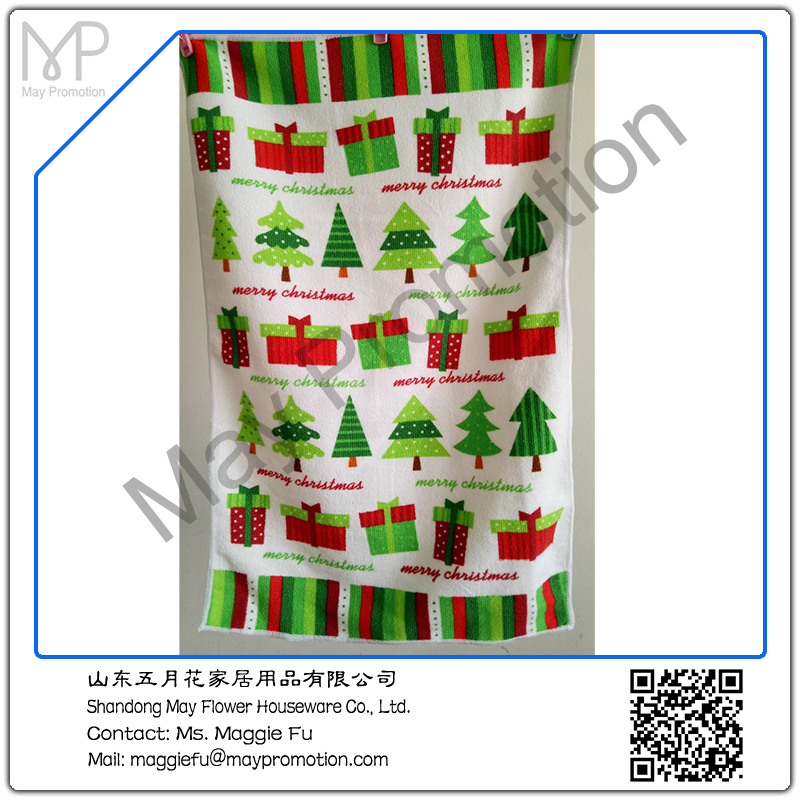 促销圣诞圣诞树礼品盒超细纤维印刷外贸出口毛巾