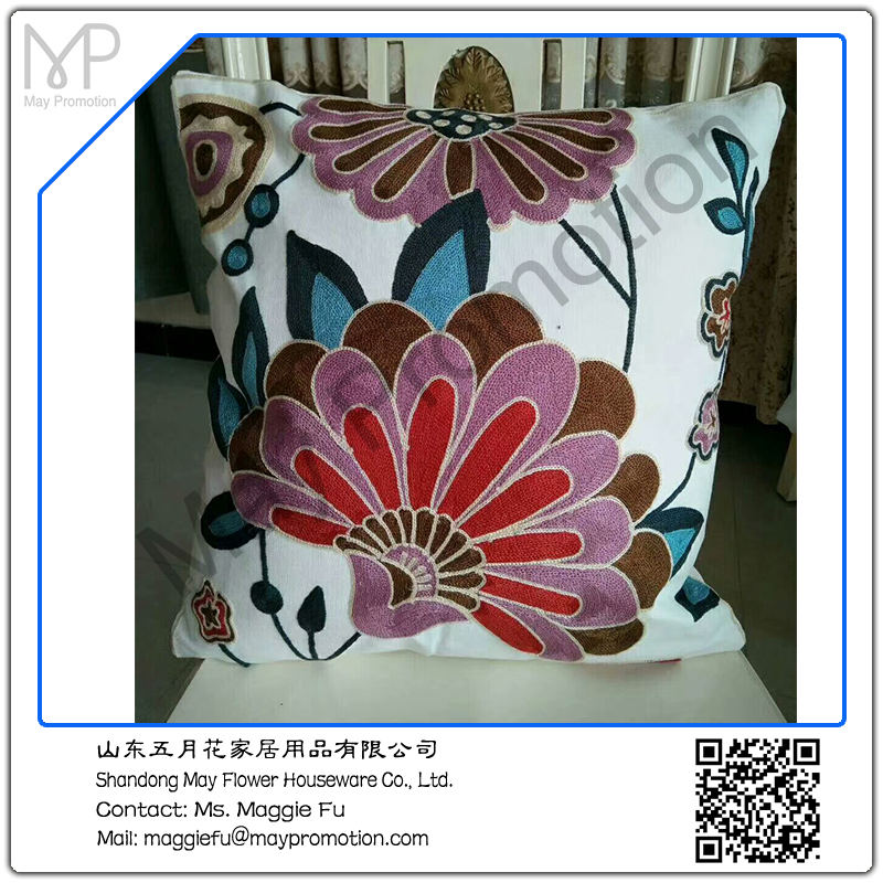 May Flower peony embroideried cotton throw pillow