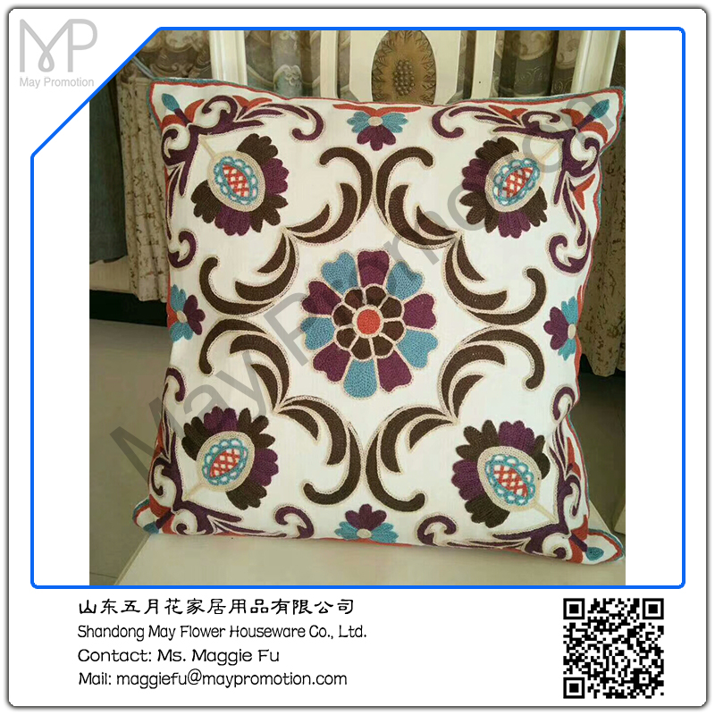 May flower canvas blue embroideried throw pillow floral 